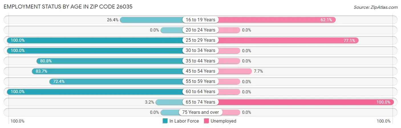 Employment Status by Age in Zip Code 26035
