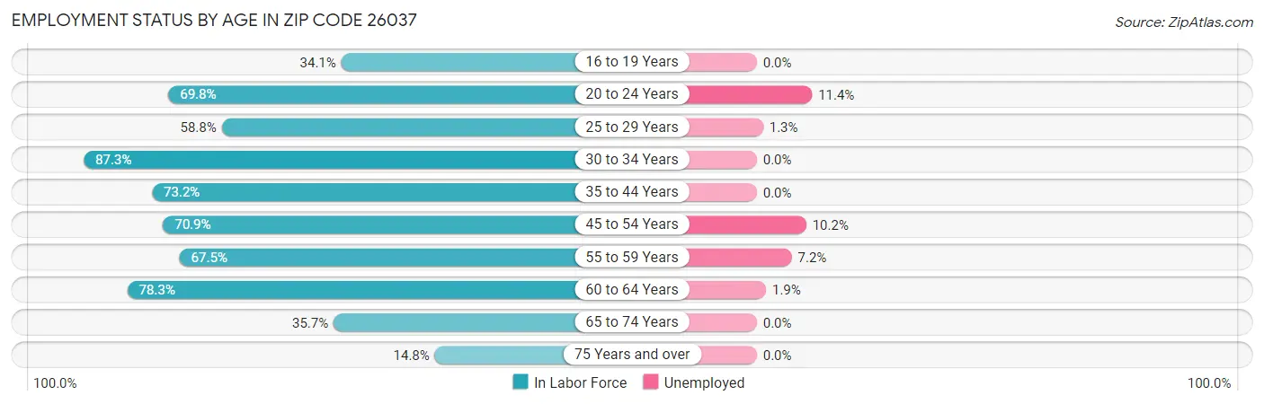 Employment Status by Age in Zip Code 26037