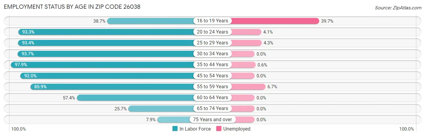 Employment Status by Age in Zip Code 26038