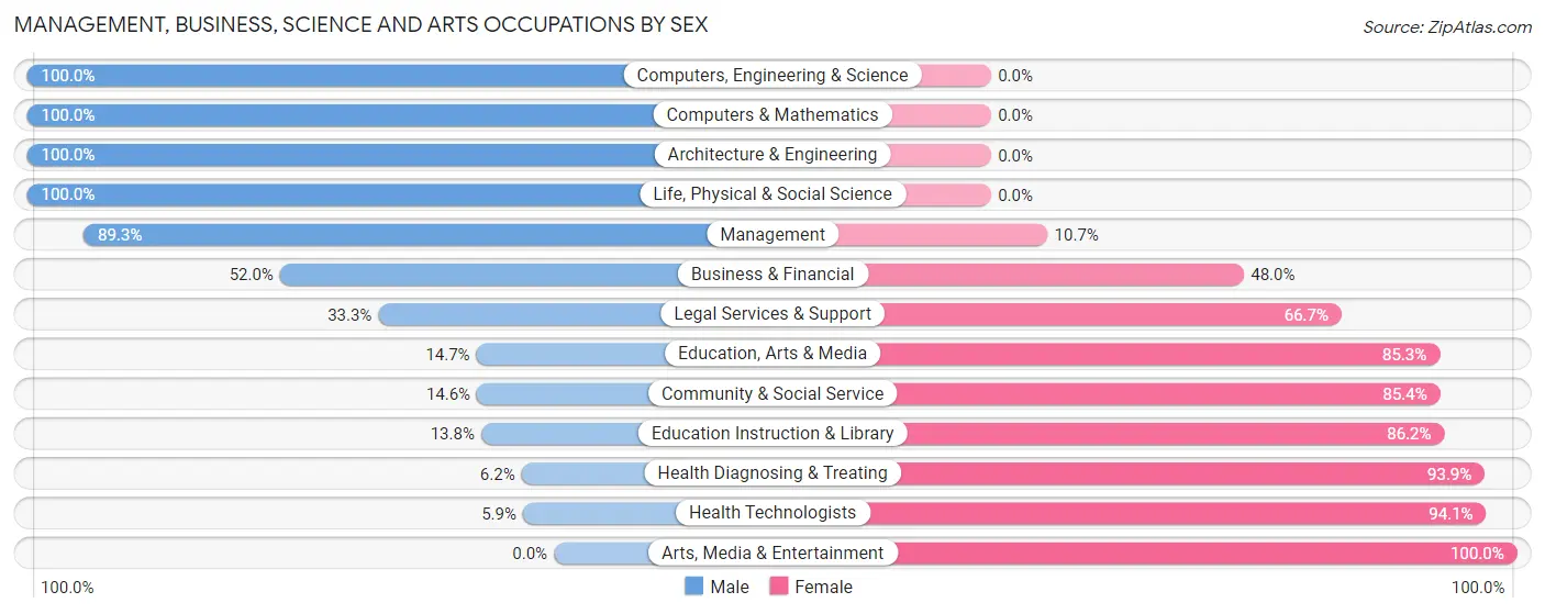 Management, Business, Science and Arts Occupations by Sex in Zip Code 26038