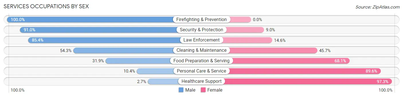 Services Occupations by Sex in Zip Code 26105