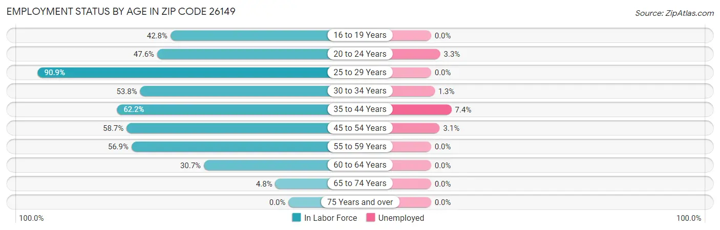 Employment Status by Age in Zip Code 26149
