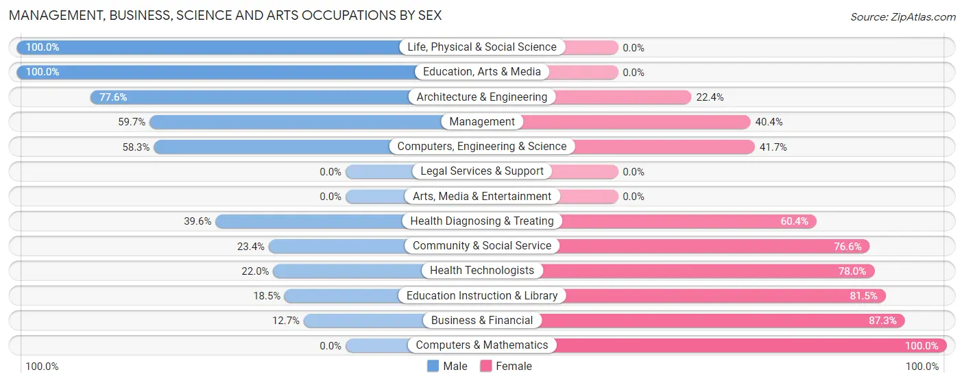 Management, Business, Science and Arts Occupations by Sex in Zip Code 26150