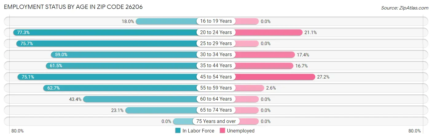 Employment Status by Age in Zip Code 26206