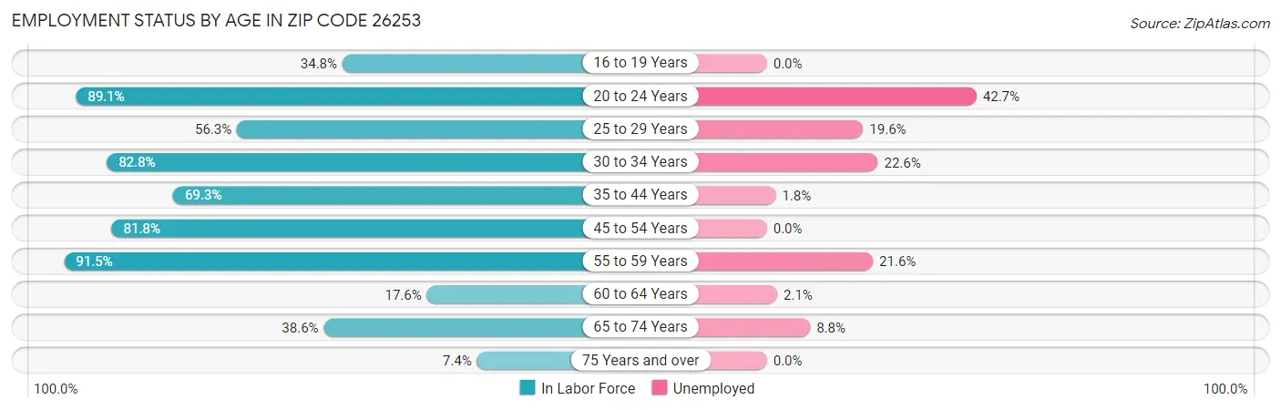 Employment Status by Age in Zip Code 26253