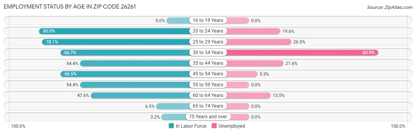 Employment Status by Age in Zip Code 26261