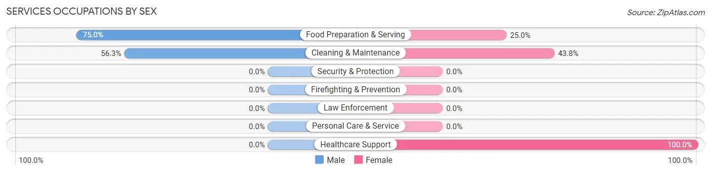 Services Occupations by Sex in Zip Code 26264