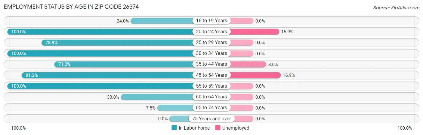 Employment Status by Age in Zip Code 26374