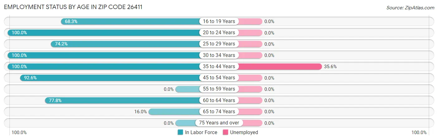 Employment Status by Age in Zip Code 26411