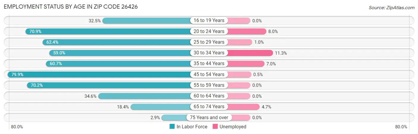 Employment Status by Age in Zip Code 26426
