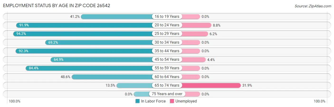 Employment Status by Age in Zip Code 26542