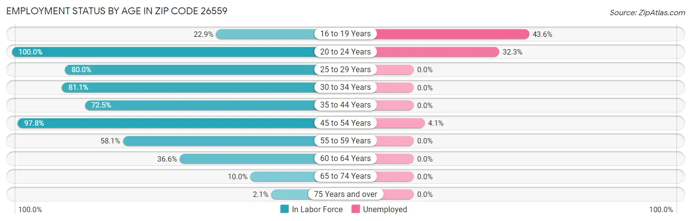 Employment Status by Age in Zip Code 26559
