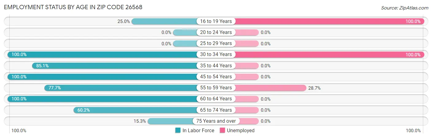 Employment Status by Age in Zip Code 26568