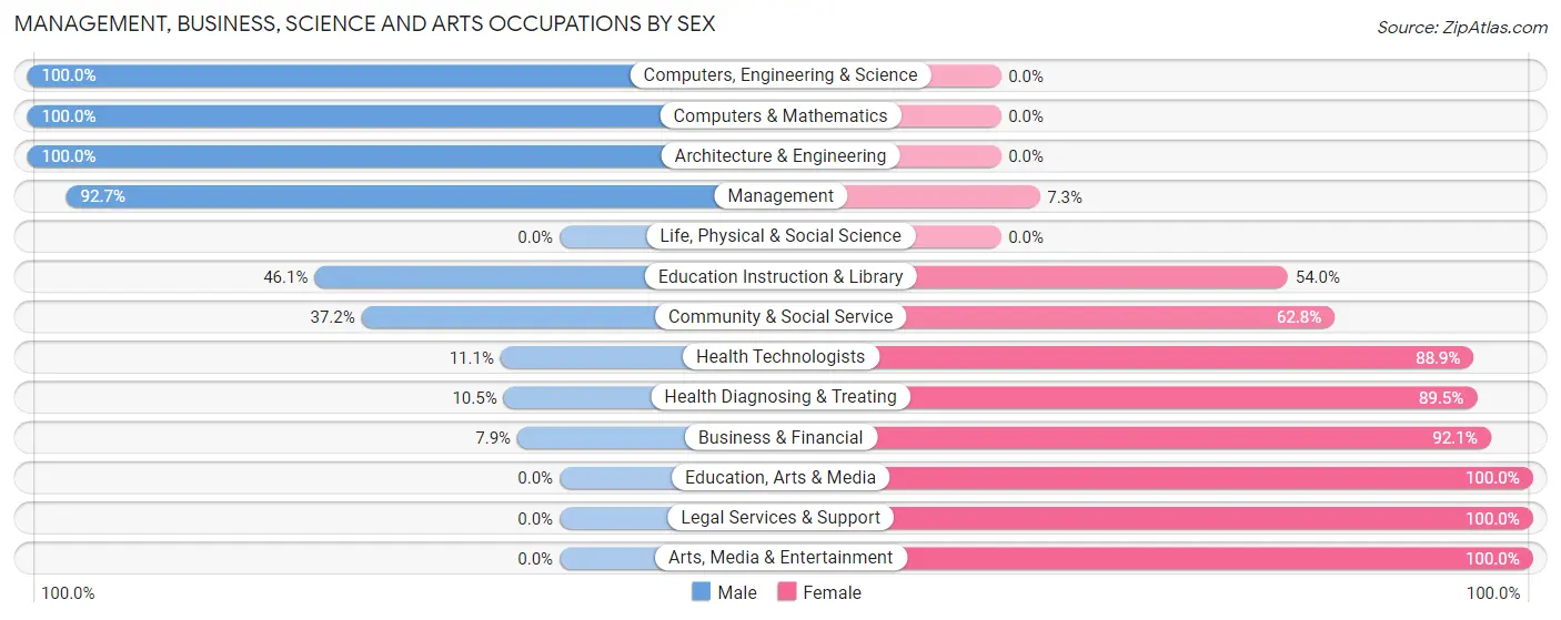 Management, Business, Science and Arts Occupations by Sex in Zip Code 26582