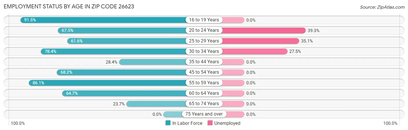 Employment Status by Age in Zip Code 26623