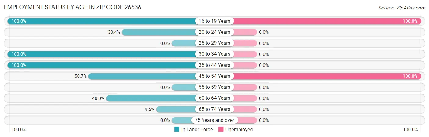 Employment Status by Age in Zip Code 26636