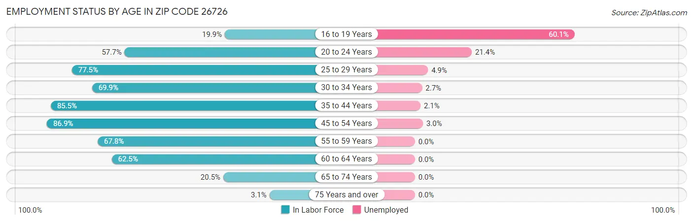 Employment Status by Age in Zip Code 26726
