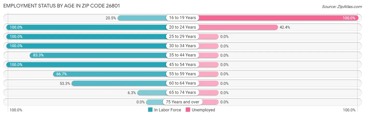 Employment Status by Age in Zip Code 26801