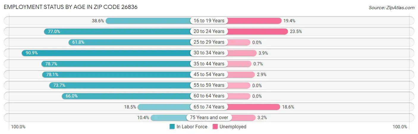 Employment Status by Age in Zip Code 26836