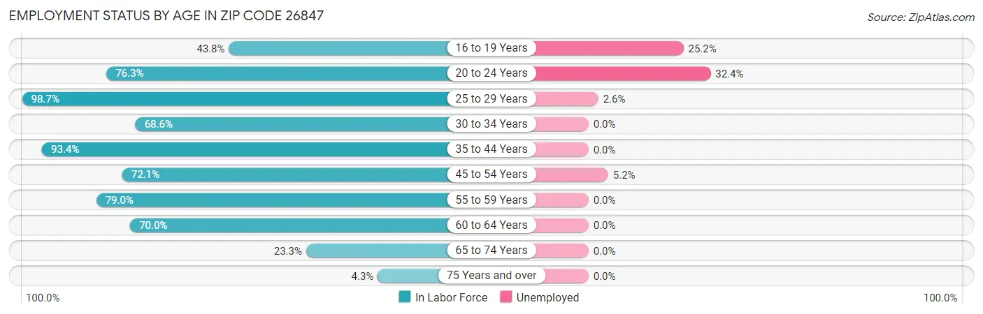 Employment Status by Age in Zip Code 26847