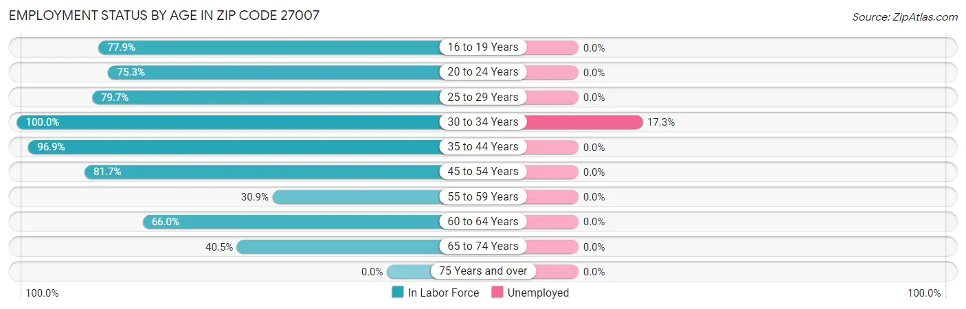 Employment Status by Age in Zip Code 27007
