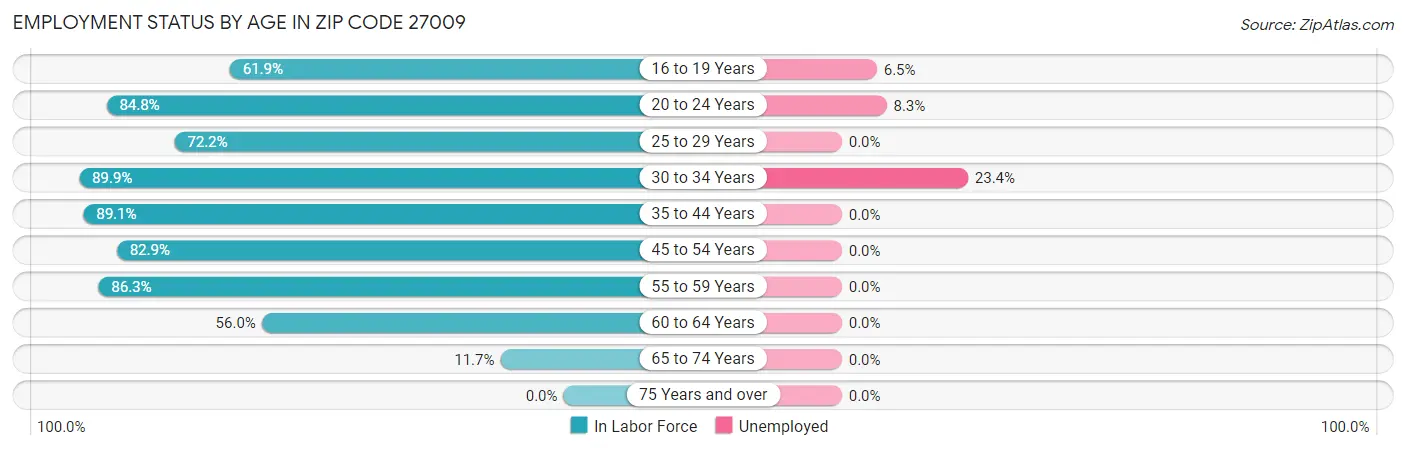Employment Status by Age in Zip Code 27009
