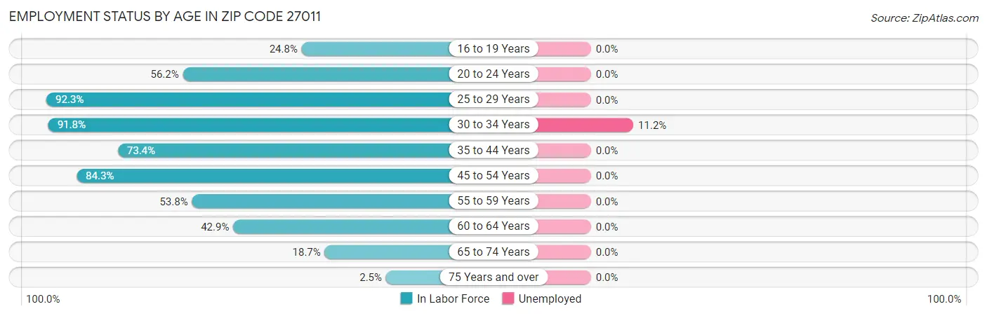 Employment Status by Age in Zip Code 27011