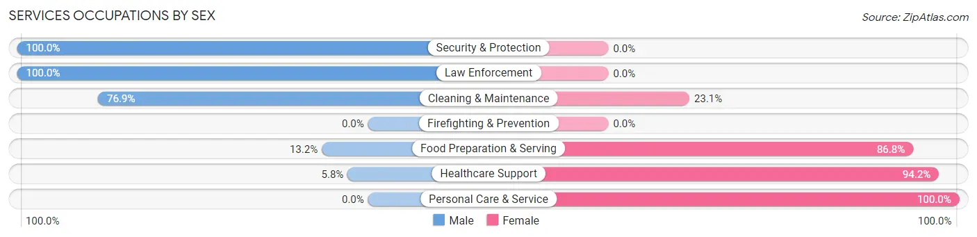 Services Occupations by Sex in Zip Code 27020