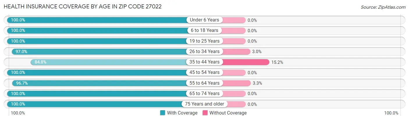 Health Insurance Coverage by Age in Zip Code 27022