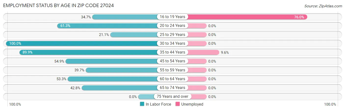Employment Status by Age in Zip Code 27024