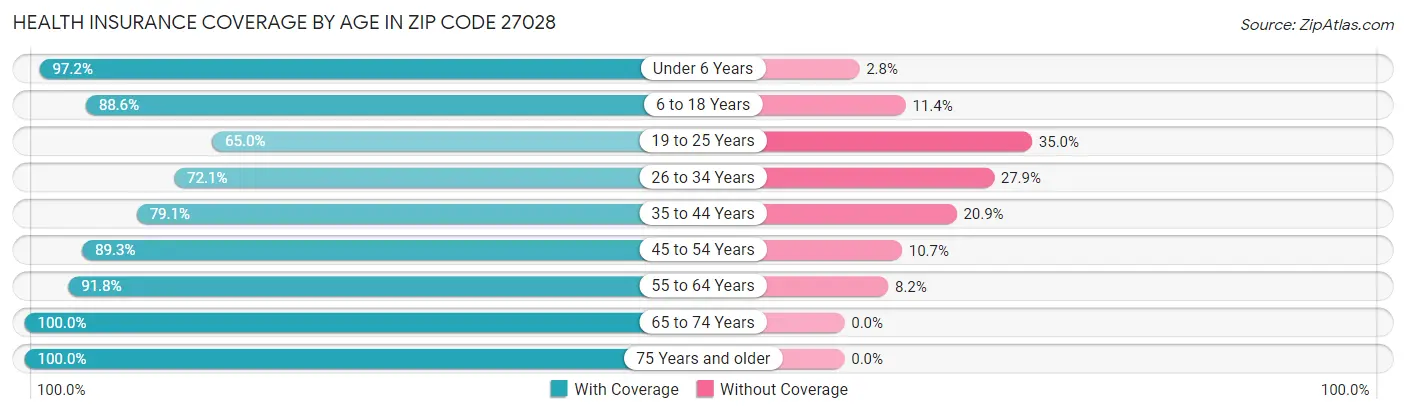 Health Insurance Coverage by Age in Zip Code 27028