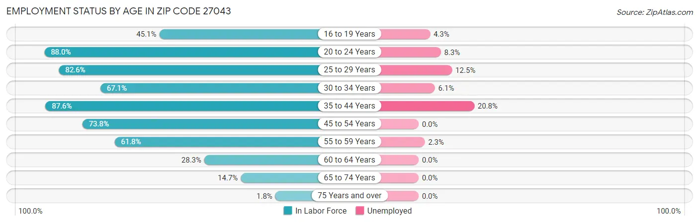 Employment Status by Age in Zip Code 27043