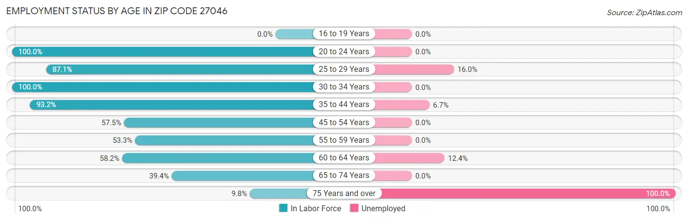 Employment Status by Age in Zip Code 27046