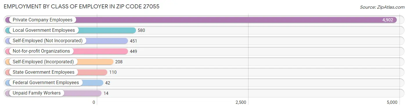 Employment by Class of Employer in Zip Code 27055