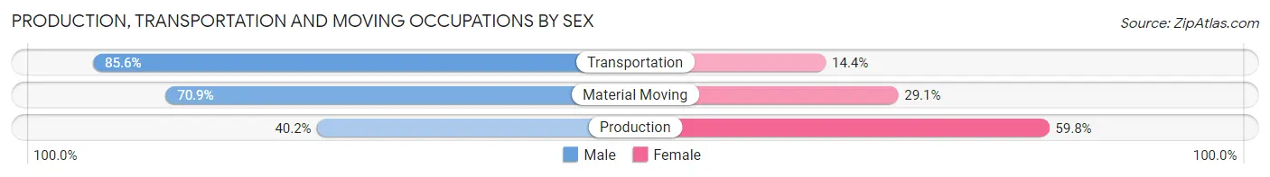 Production, Transportation and Moving Occupations by Sex in Zip Code 27101