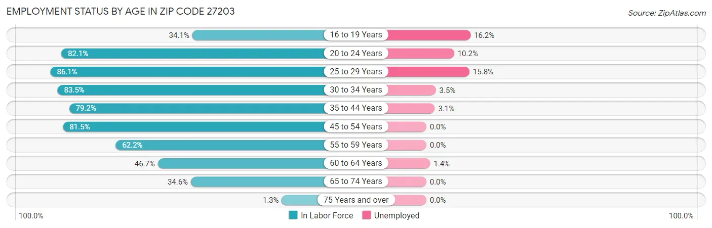Employment Status by Age in Zip Code 27203
