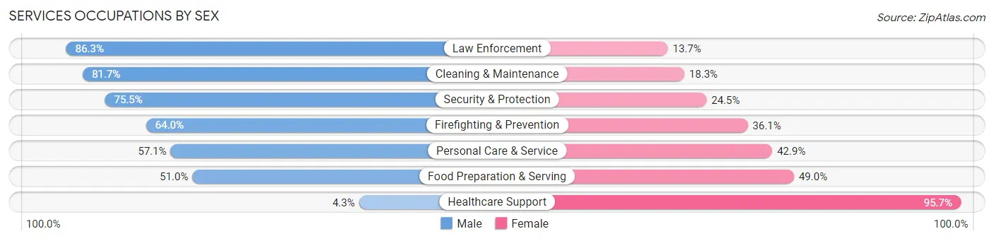 Services Occupations by Sex in Zip Code 27205