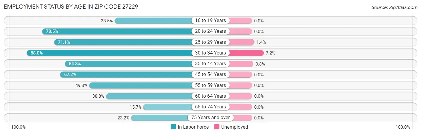 Employment Status by Age in Zip Code 27229