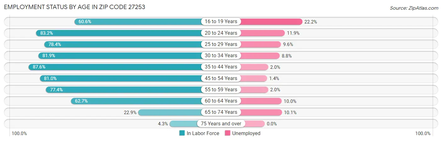 Employment Status by Age in Zip Code 27253