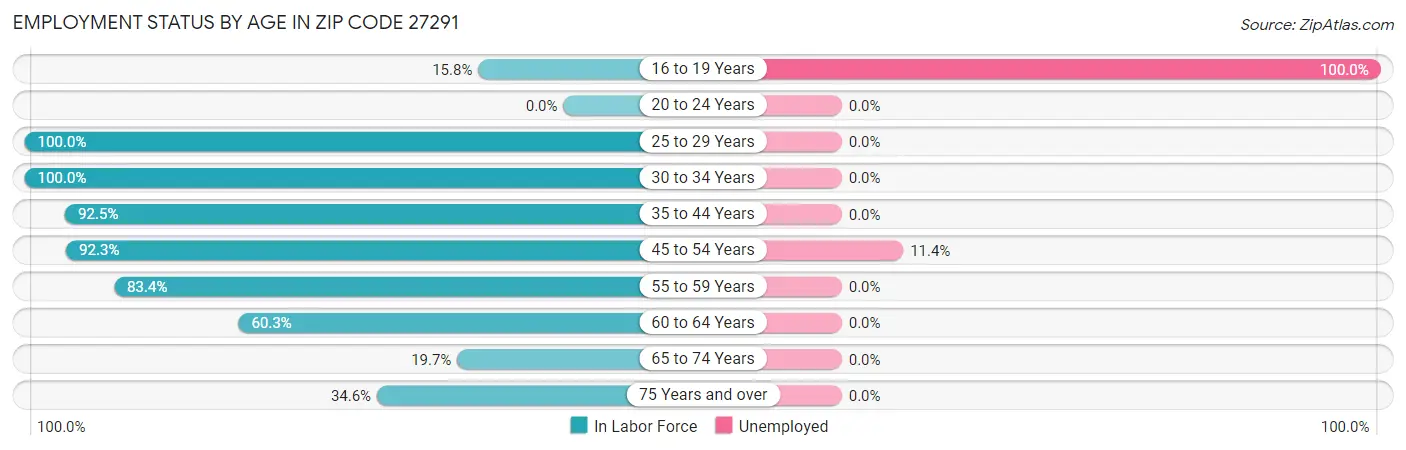 Employment Status by Age in Zip Code 27291