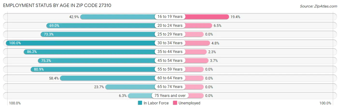 Employment Status by Age in Zip Code 27310