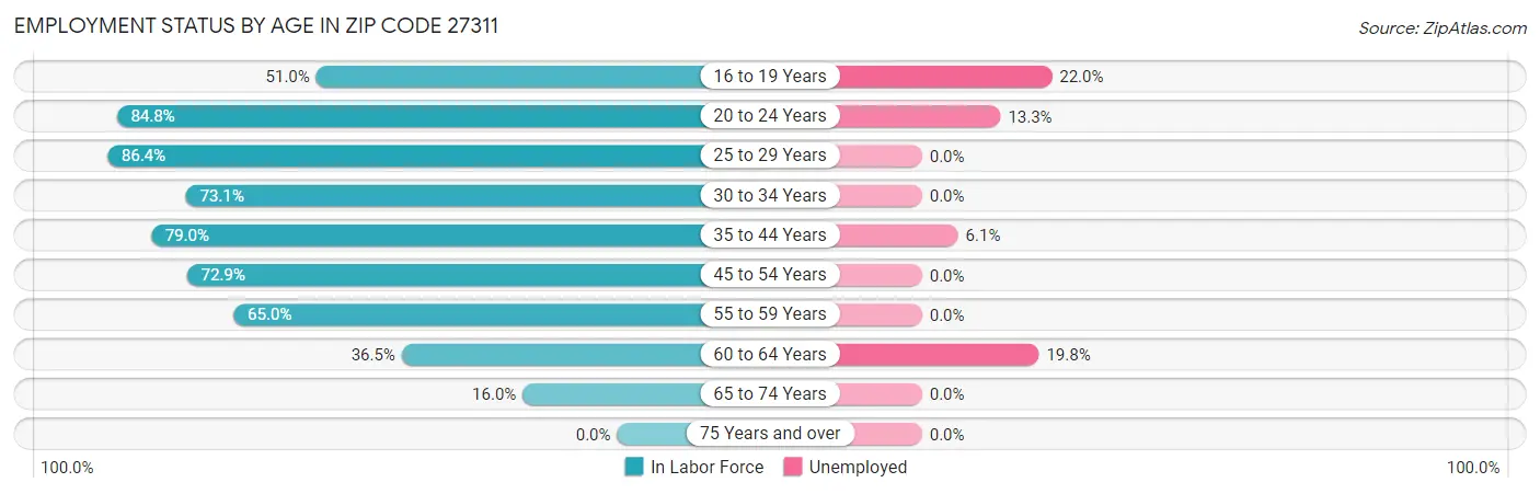 Employment Status by Age in Zip Code 27311