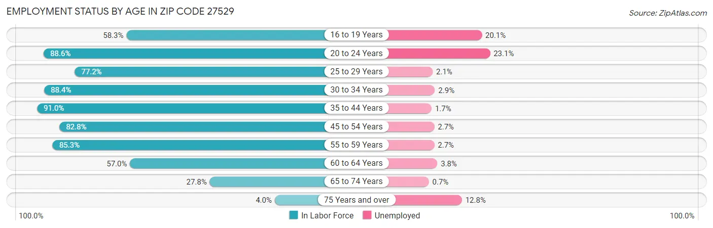 Employment Status by Age in Zip Code 27529