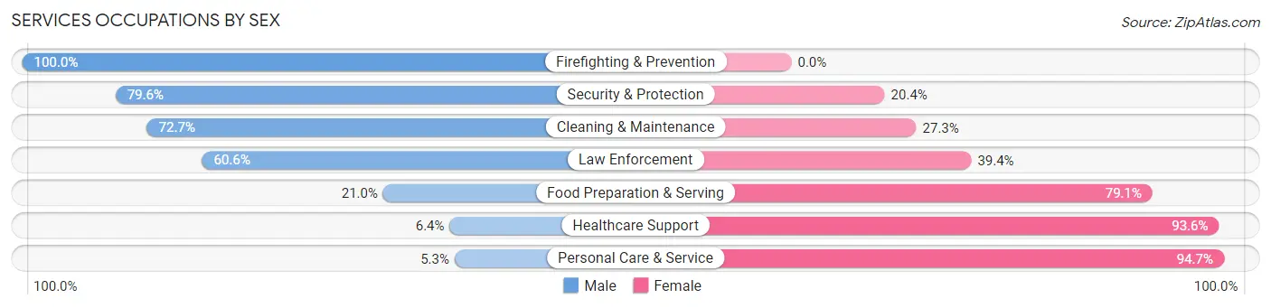 Services Occupations by Sex in Zip Code 27549
