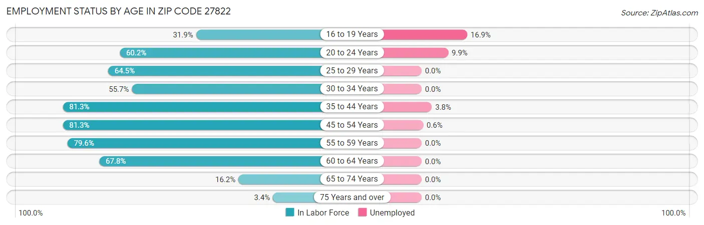 Employment Status by Age in Zip Code 27822