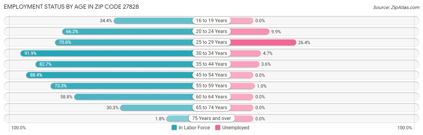 Employment Status by Age in Zip Code 27828