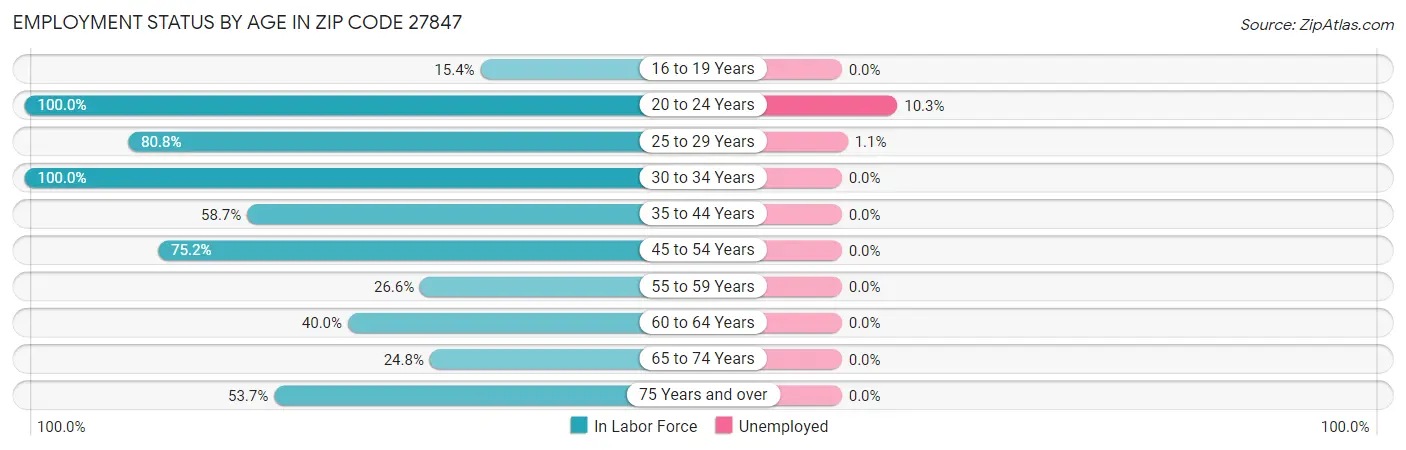 Employment Status by Age in Zip Code 27847