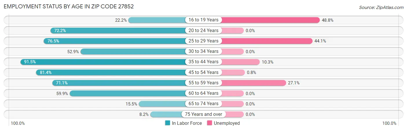 Employment Status by Age in Zip Code 27852