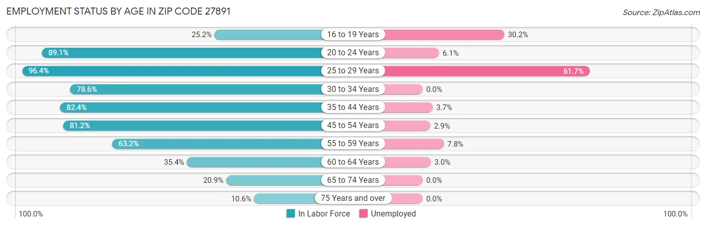 Employment Status by Age in Zip Code 27891