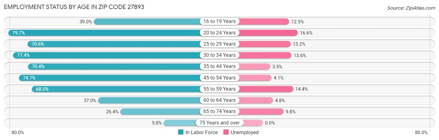 Employment Status by Age in Zip Code 27893